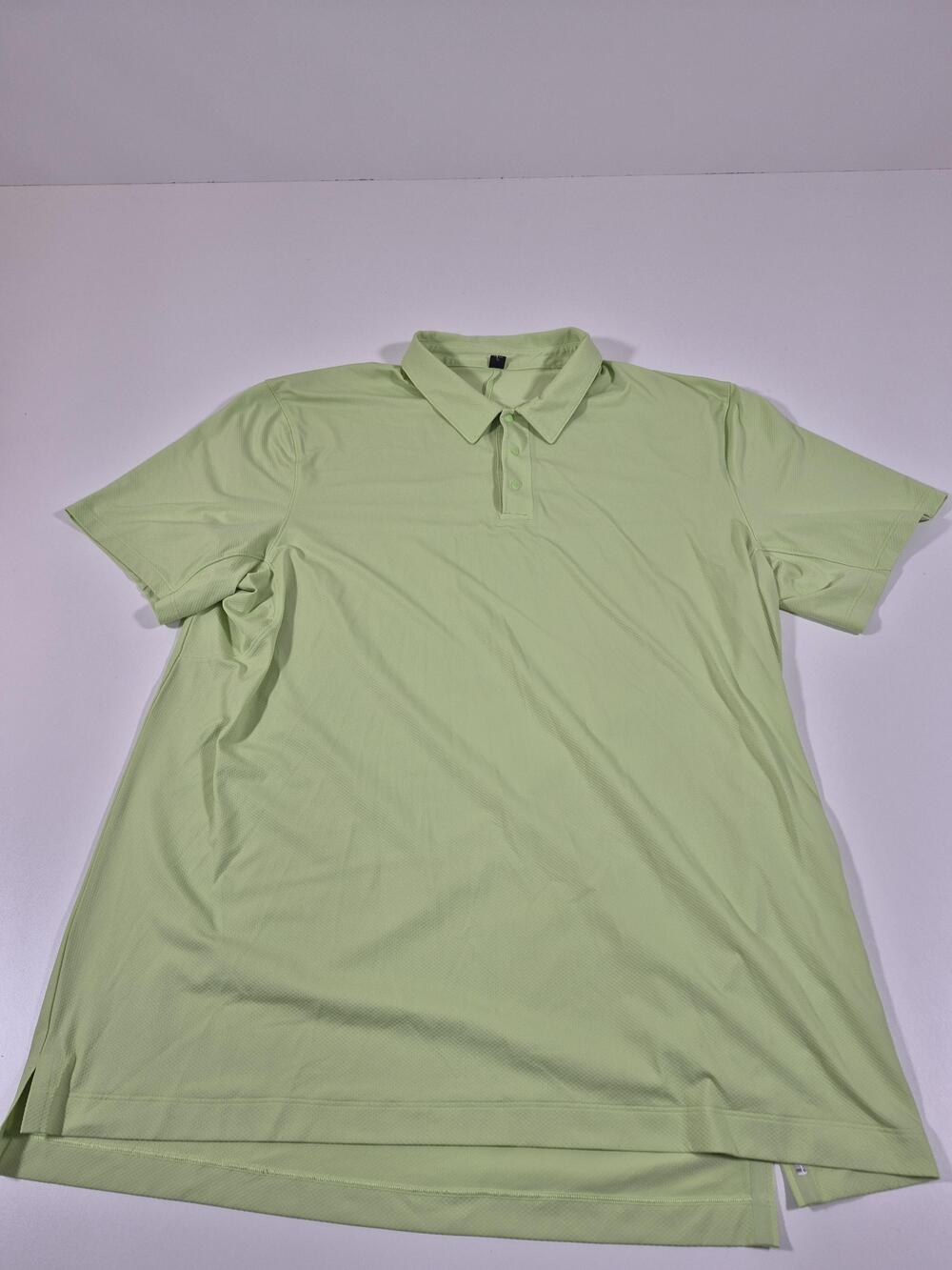 Lululemon Snap Front Performance Polo Shirt Men's 2XL Green Neon Golf Preppy